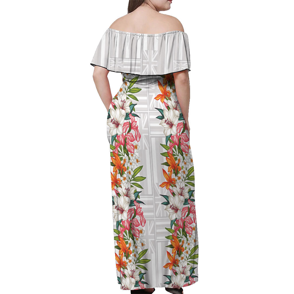 Hawaii Tropical Twist Lei Off Shoulder Maxi Dress Hawaiian Flag Motif