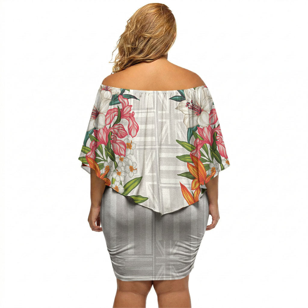Hawaii Tropical Twist Lei Off Shoulder Short Dress Hawaiian Flag Motif LT9 - Polynesian Pride