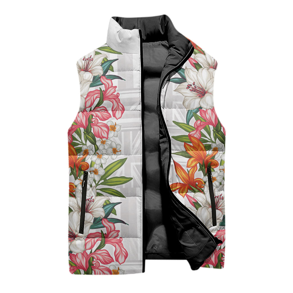 Hawaii Tropical Twist Lei Sleeveless Puffer Jacket Hawaiian Flag Motif
