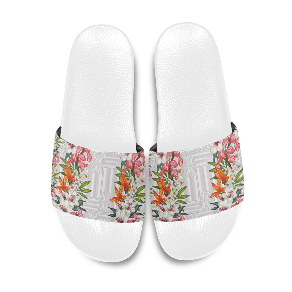 Hawaii Tropical Twist Lei Slide Sandals Hawaiian Flag Motif