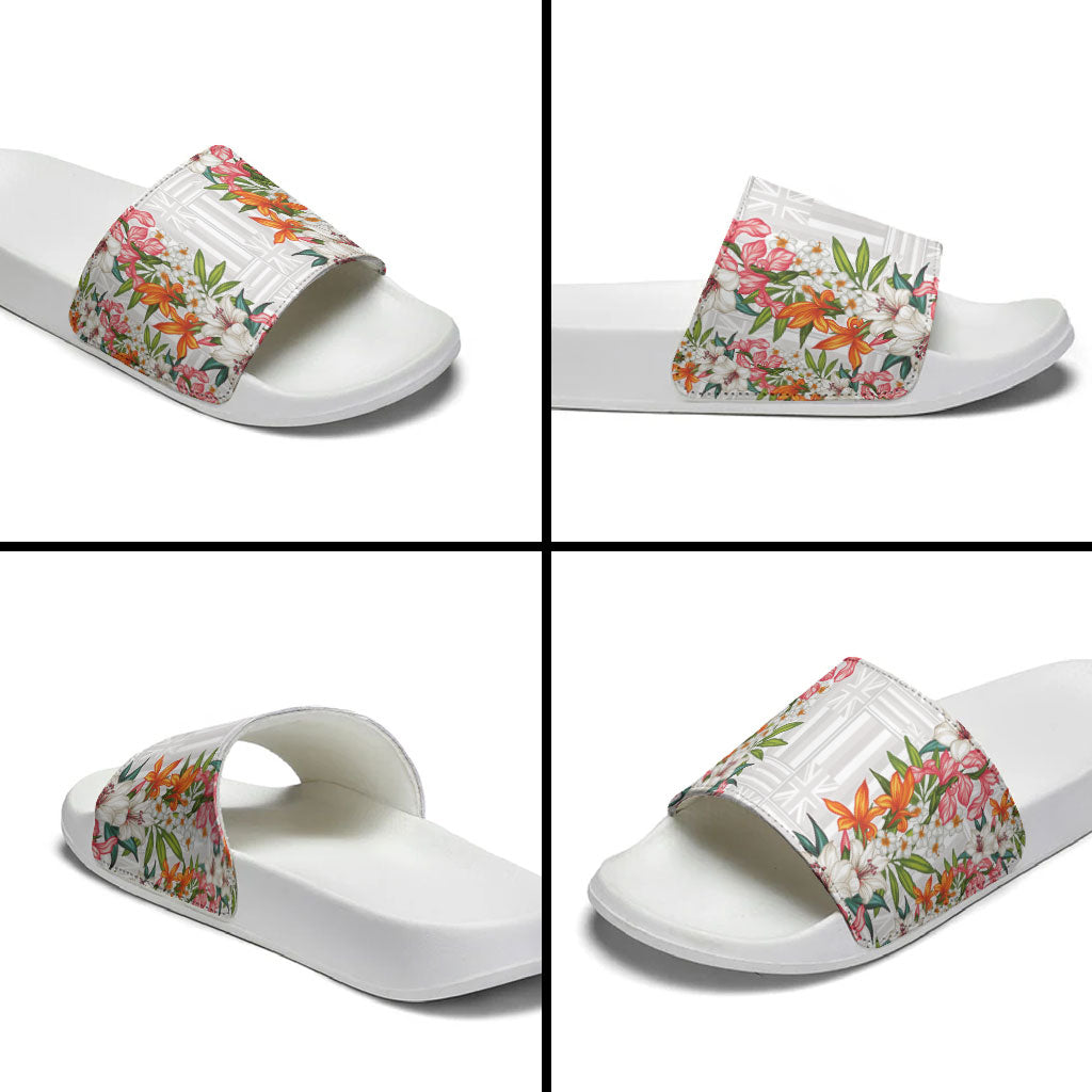 Hawaii Tropical Twist Lei Slide Sandals Hawaiian Flag Motif