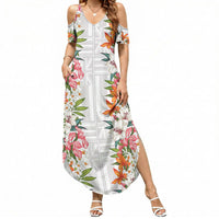 Hawaii Tropical Twist Lei Summer Maxi Dress Hawaiian Flag Motif LT9 Women White - Polynesian Pride