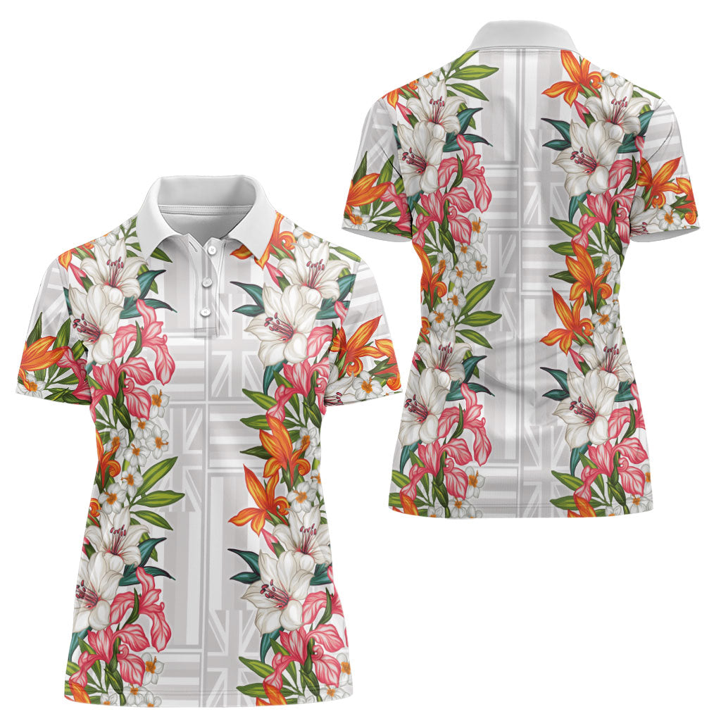 Hawaii Tropical Twist Lei Women Polo Shirt Hawaiian Flag Motif