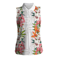 Hawaii Tropical Twist Lei Women Sleeveless Polo Shirt Hawaiian Flag Motif LT9 Female White - Polynesian Pride