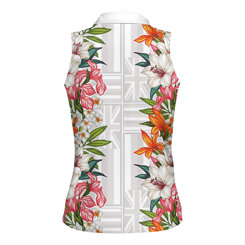 Hawaii Tropical Twist Lei Women Sleeveless Polo Shirt Hawaiian Flag Motif LT9 - Polynesian Pride