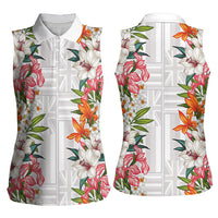 Hawaii Tropical Twist Lei Women Sleeveless Polo Shirt Hawaiian Flag Motif LT9 - Polynesian Pride