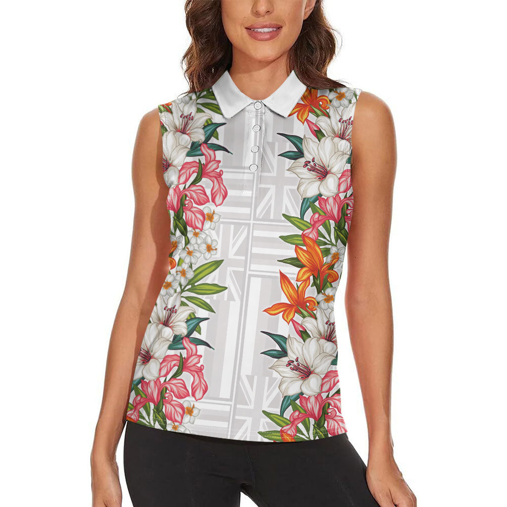 Hawaii Tropical Twist Lei Women Sleeveless Polo Shirt Hawaiian Flag Motif LT9 - Polynesian Pride