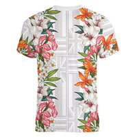 Hawaii Tropical Twist Lei Women V-Neck T-Shirt Hawaiian Flag Motif LT9 - Polynesian Pride