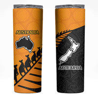 Australia New Zealand Rugby Skinny Tumbler Aboriginal Wallabies and Maori Black Fern Gold Vibe LT9 Gold - Polynesian Pride