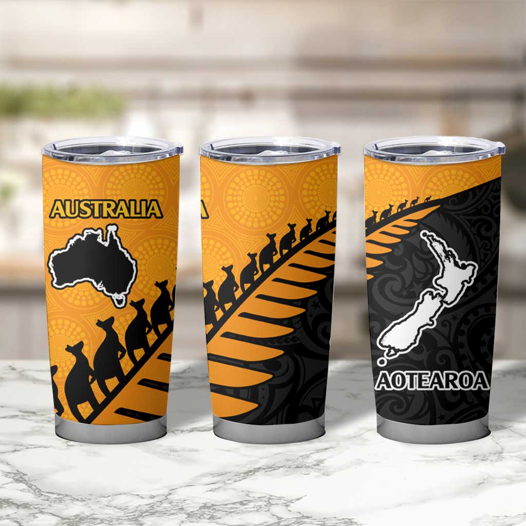 Australia New Zealand Rugby Tumbler Cup Aboriginal Wallabies and Maori Black Fern Gold Vibe LT9 - Polynesian Pride