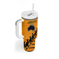 Australia New Zealand Rugby Tumbler With Handle Aboriginal Wallabies and Maori Black Fern Gold Vibe LT9 - Polynesian Pride