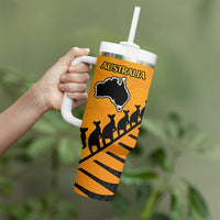 Australia New Zealand Rugby Tumbler With Handle Aboriginal Wallabies and Maori Black Fern Gold Vibe LT9 - Polynesian Pride