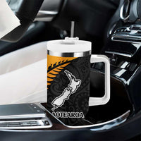 Australia New Zealand Rugby Tumbler With Handle Aboriginal Wallabies and Maori Black Fern Gold Vibe LT9 - Polynesian Pride