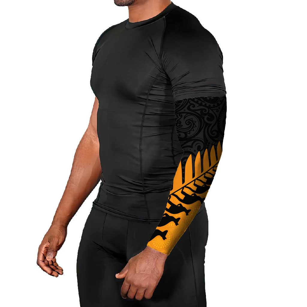 Australia New Zealand Rugby Arm Sleeves Gold Aboriginal Wallabies and Maori Black Fern LT9 - Polynesian Pride
