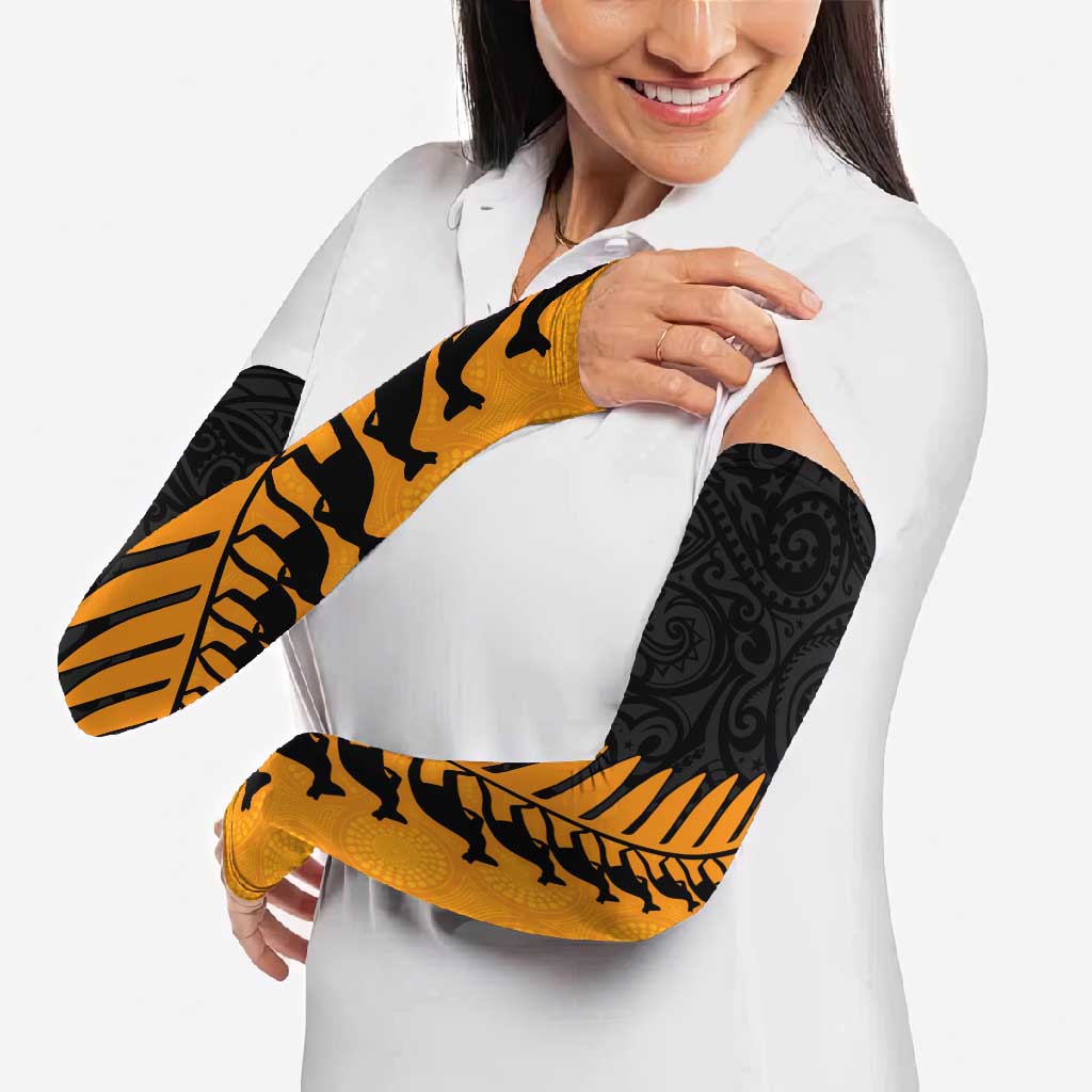 Australia New Zealand Rugby Arm Sleeves Gold Aboriginal Wallabies and Maori Black Fern LT9 - Polynesian Pride