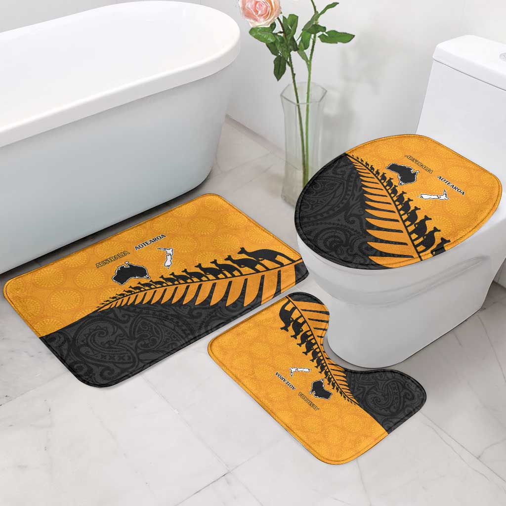 Australia New Zealand Rugby Bathroom Set Gold Aboriginal Wallabies and Maori Black Fern LT9 - Polynesian Pride