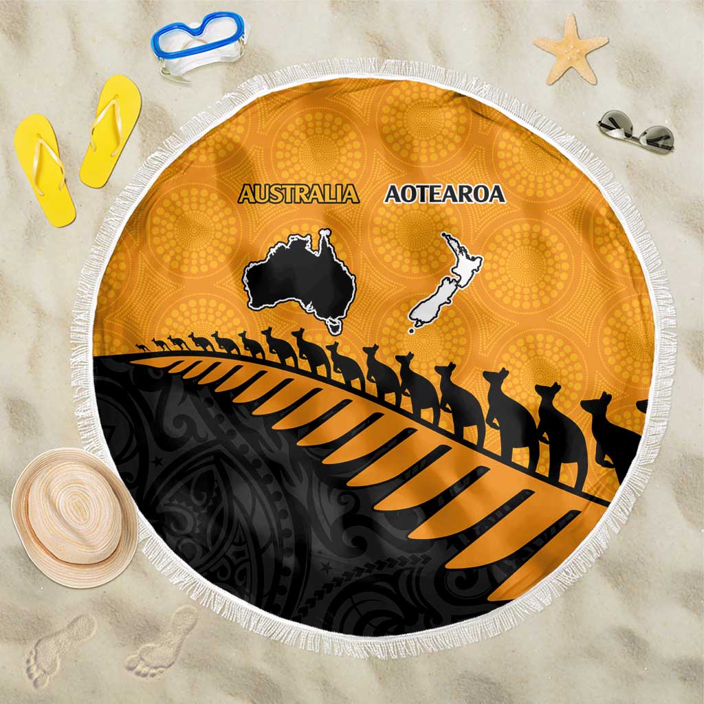 Australia New Zealand Rugby Beach Blanket Gold Aboriginal Wallabies and Maori Black Fern LT9 One Size 150cm Gold - Polynesian Pride