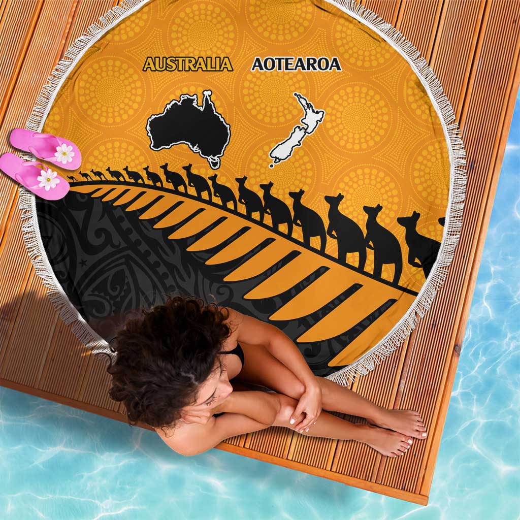 Australia New Zealand Rugby Beach Blanket Gold Aboriginal Wallabies and Maori Black Fern LT9 - Polynesian Pride