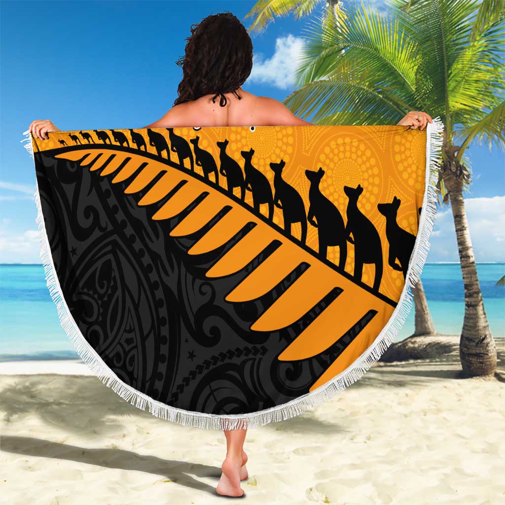 Australia New Zealand Rugby Beach Blanket Gold Aboriginal Wallabies and Maori Black Fern LT9 - Polynesian Pride