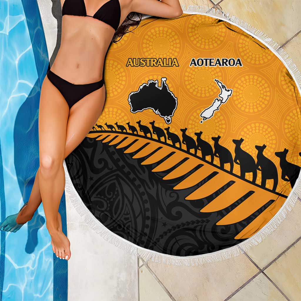 Australia New Zealand Rugby Beach Blanket Gold Aboriginal Wallabies and Maori Black Fern LT9 - Polynesian Pride