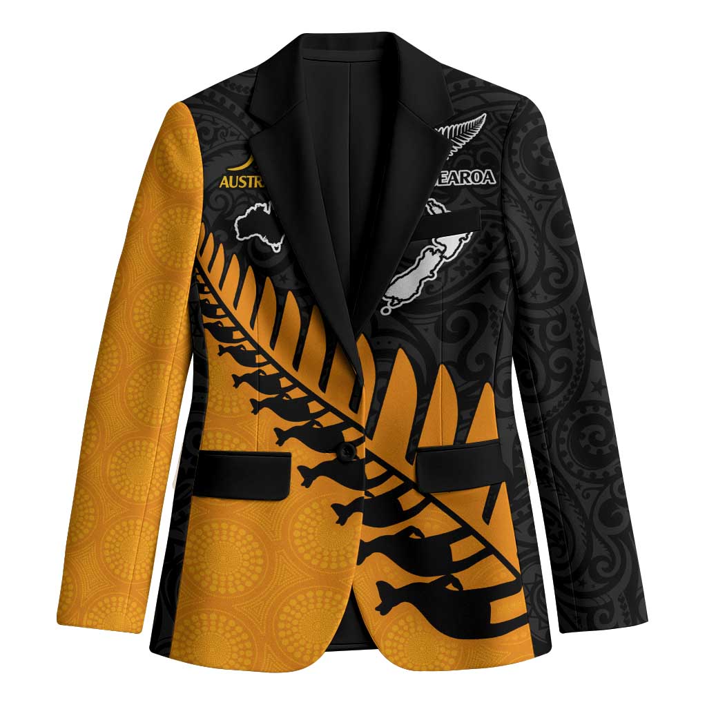 Australia New Zealand Rugby Blazer Gold Aboriginal Wallabies and Maori Black Fern LT9 Unisex Gold - Polynesian Pride
