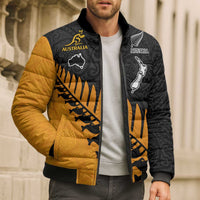 Australia New Zealand Rugby Bomber Puffer Jacket Gold Aboriginal Wallabies and Maori Black Fern LT9 - Polynesian Pride