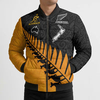 Australia New Zealand Rugby Bomber Puffer Jacket Gold Aboriginal Wallabies and Maori Black Fern LT9 - Polynesian Pride