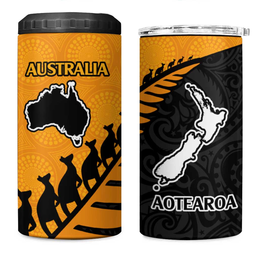 Australia New Zealand Rugby 4 in 1 Can Cooler Tumbler Gold Aboriginal Wallabies and Maori Black Fern LT9 One Size: 16 oz Gold - Polynesian Pride