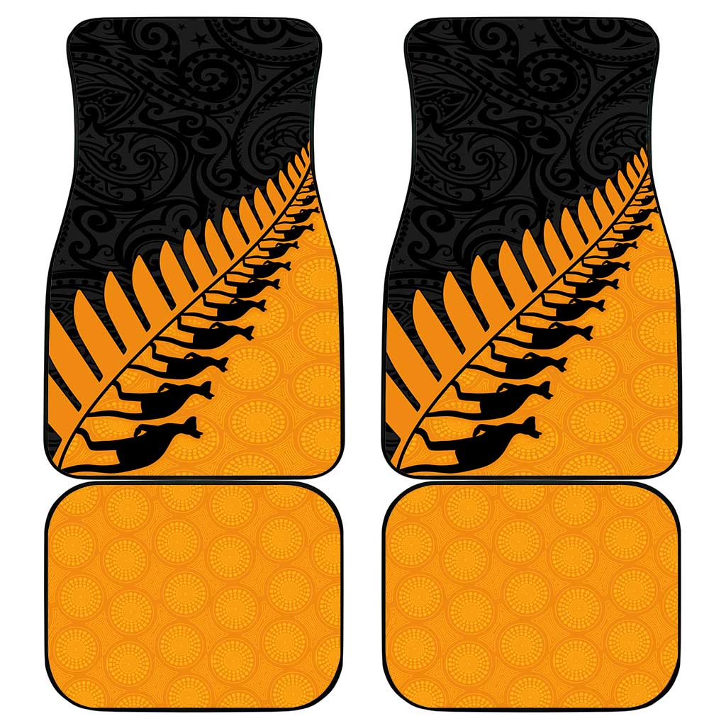 Australia New Zealand Rugby Car Mats Gold Aboriginal Wallabies and Maori Black Fern LT9 - Polynesian Pride