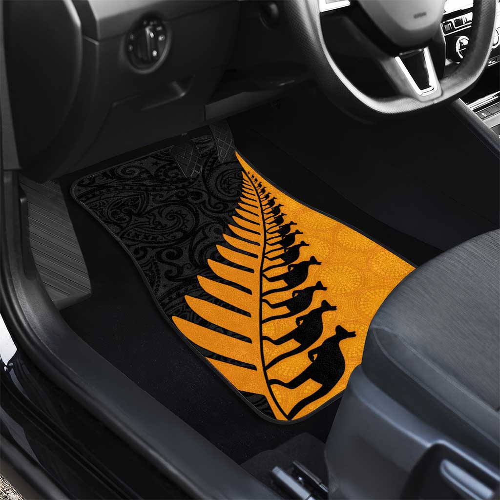 Australia New Zealand Rugby Car Mats Gold Aboriginal Wallabies and Maori Black Fern LT9 - Polynesian Pride