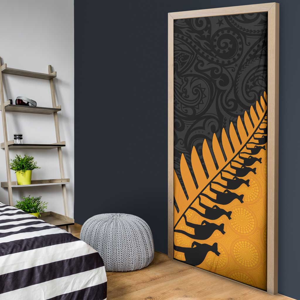 Australia New Zealand Rugby Door Cover Gold Aboriginal Wallabies and Maori Black Fern LT9 - Polynesian Pride