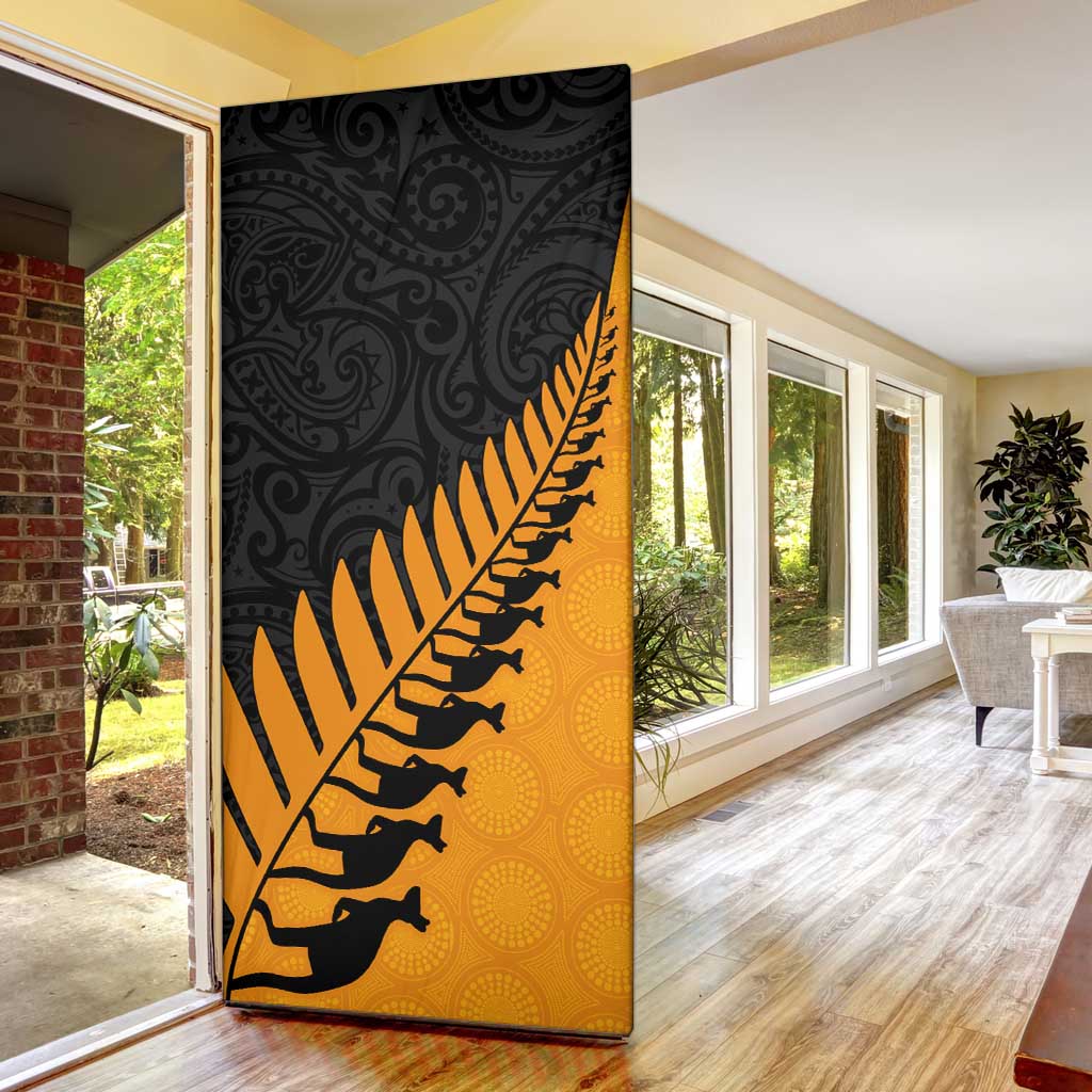 Australia New Zealand Rugby Door Cover Gold Aboriginal Wallabies and Maori Black Fern LT9 - Polynesian Pride