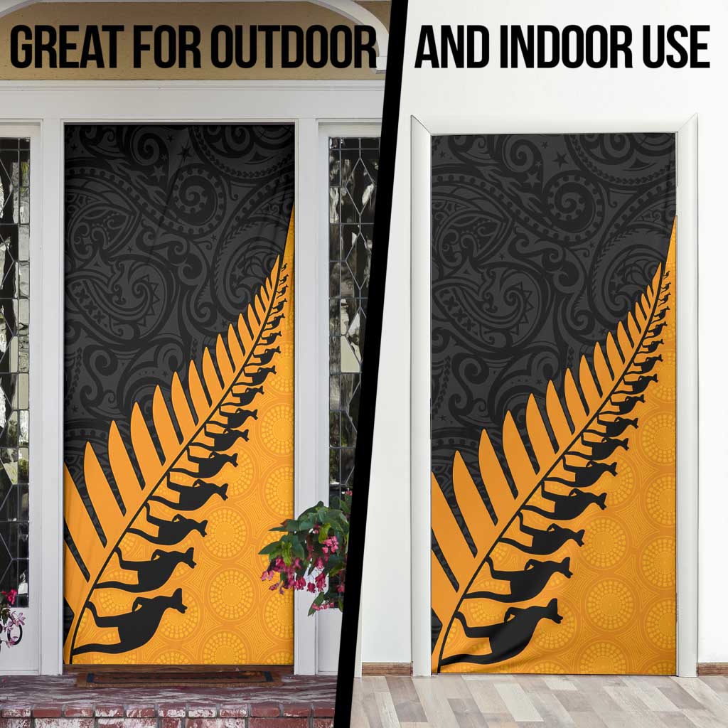 Australia New Zealand Rugby Door Cover Gold Aboriginal Wallabies and Maori Black Fern LT9 - Polynesian Pride