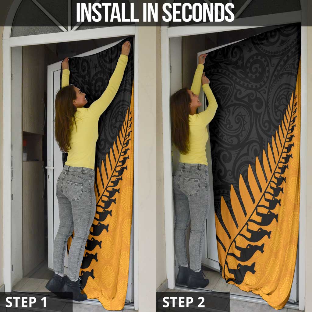 Australia New Zealand Rugby Door Cover Gold Aboriginal Wallabies and Maori Black Fern LT9 - Polynesian Pride