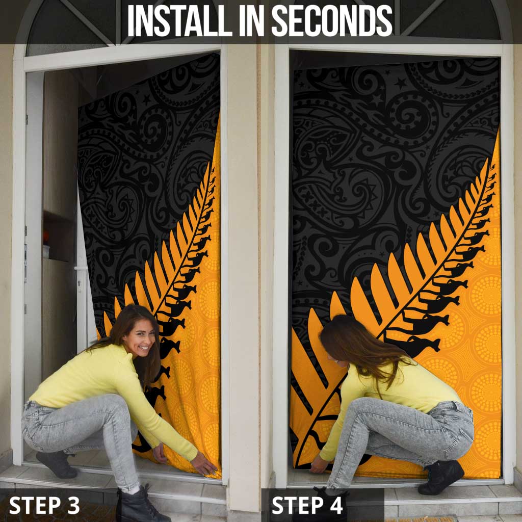 Australia New Zealand Rugby Door Cover Gold Aboriginal Wallabies and Maori Black Fern LT9 - Polynesian Pride