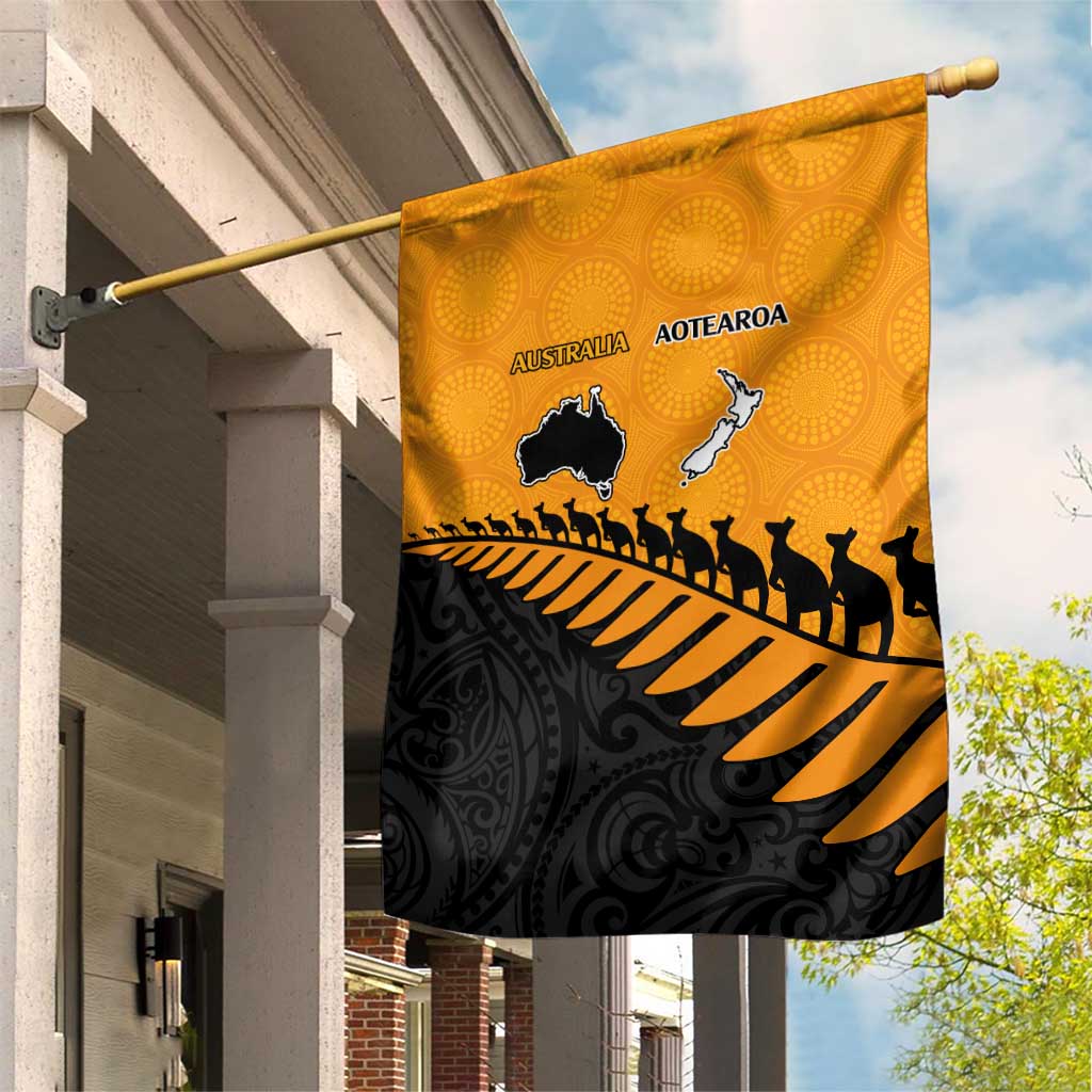 Australia New Zealand Rugby Garden Flag Gold Aboriginal Wallabies and Maori Black Fern LT9 House Flag Gold - Polynesian Pride