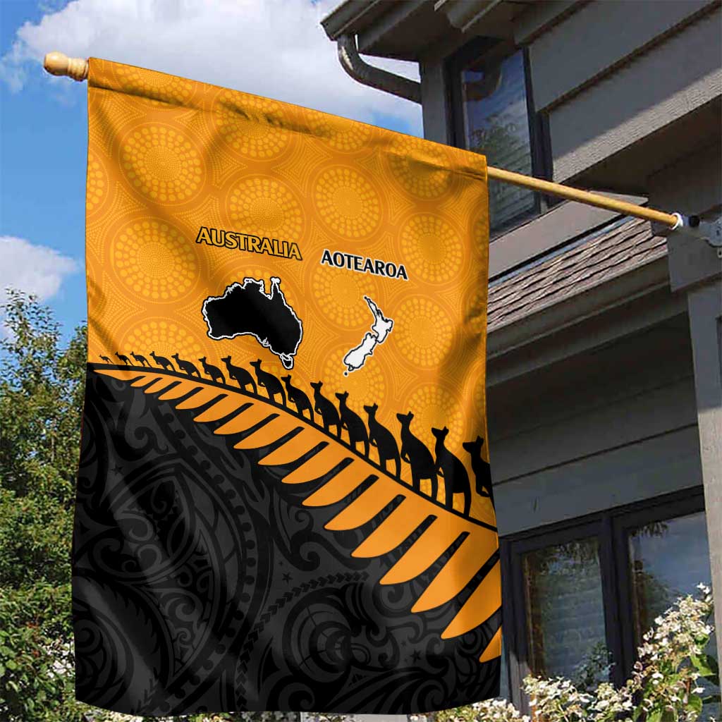 Australia New Zealand Rugby Garden Flag Gold Aboriginal Wallabies and Maori Black Fern LT9 - Polynesian Pride