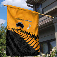 Australia New Zealand Rugby Garden Flag Gold Aboriginal Wallabies and Maori Black Fern LT9 - Polynesian Pride