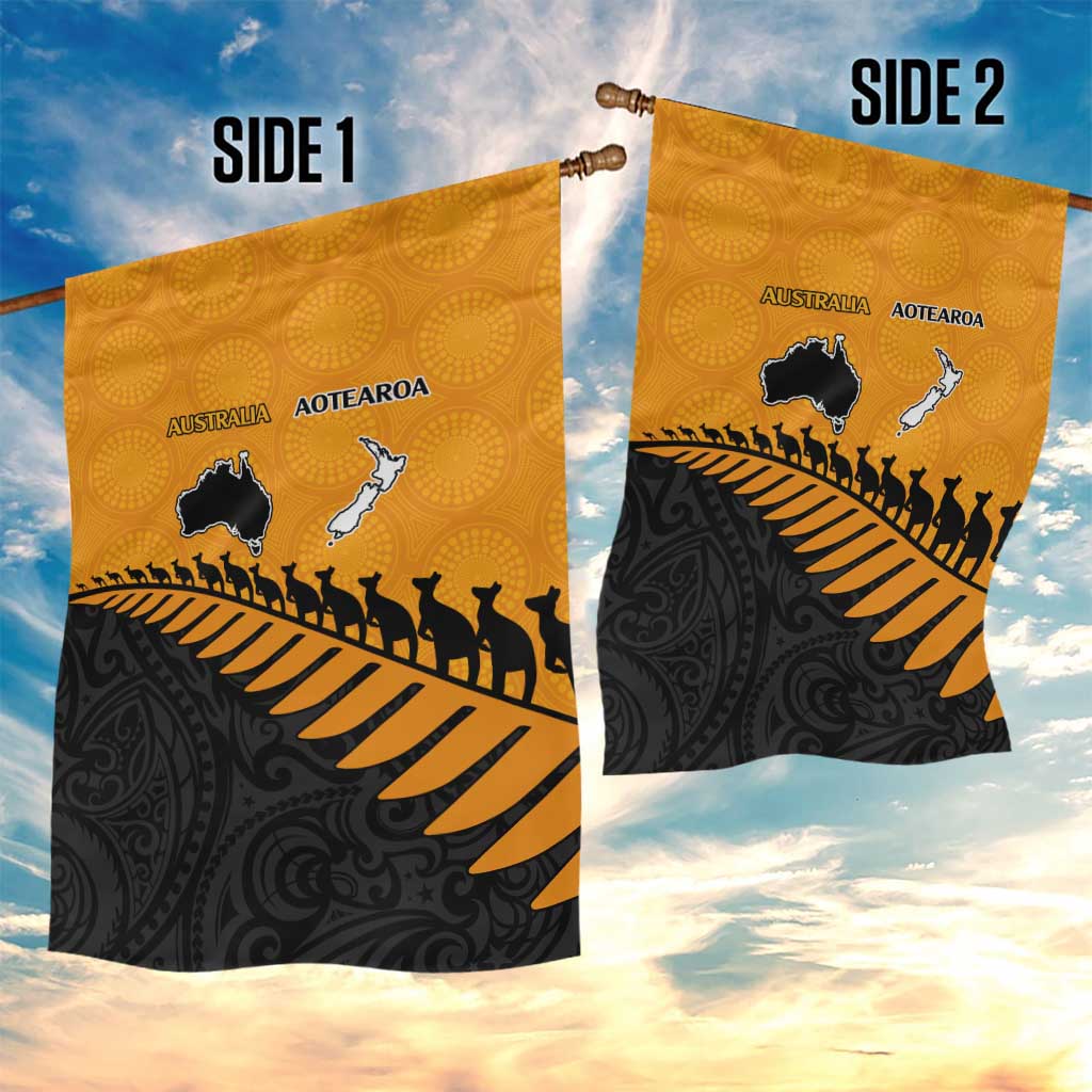 Australia New Zealand Rugby Garden Flag Gold Aboriginal Wallabies and Maori Black Fern LT9 - Polynesian Pride