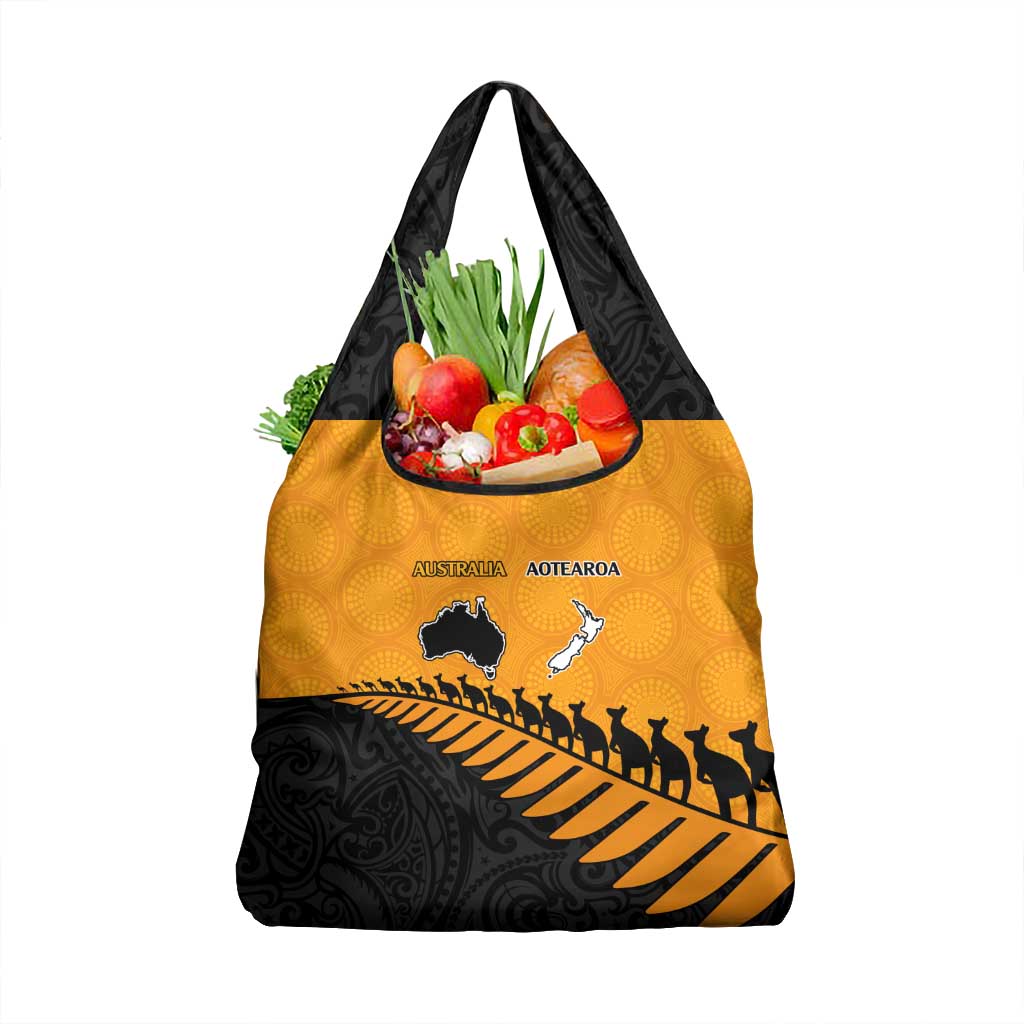 Australia New Zealand Rugby Grocery Bag Gold Aboriginal Wallabies and Maori Black Fern LT9 1-pack One Size Gold - Polynesian Pride