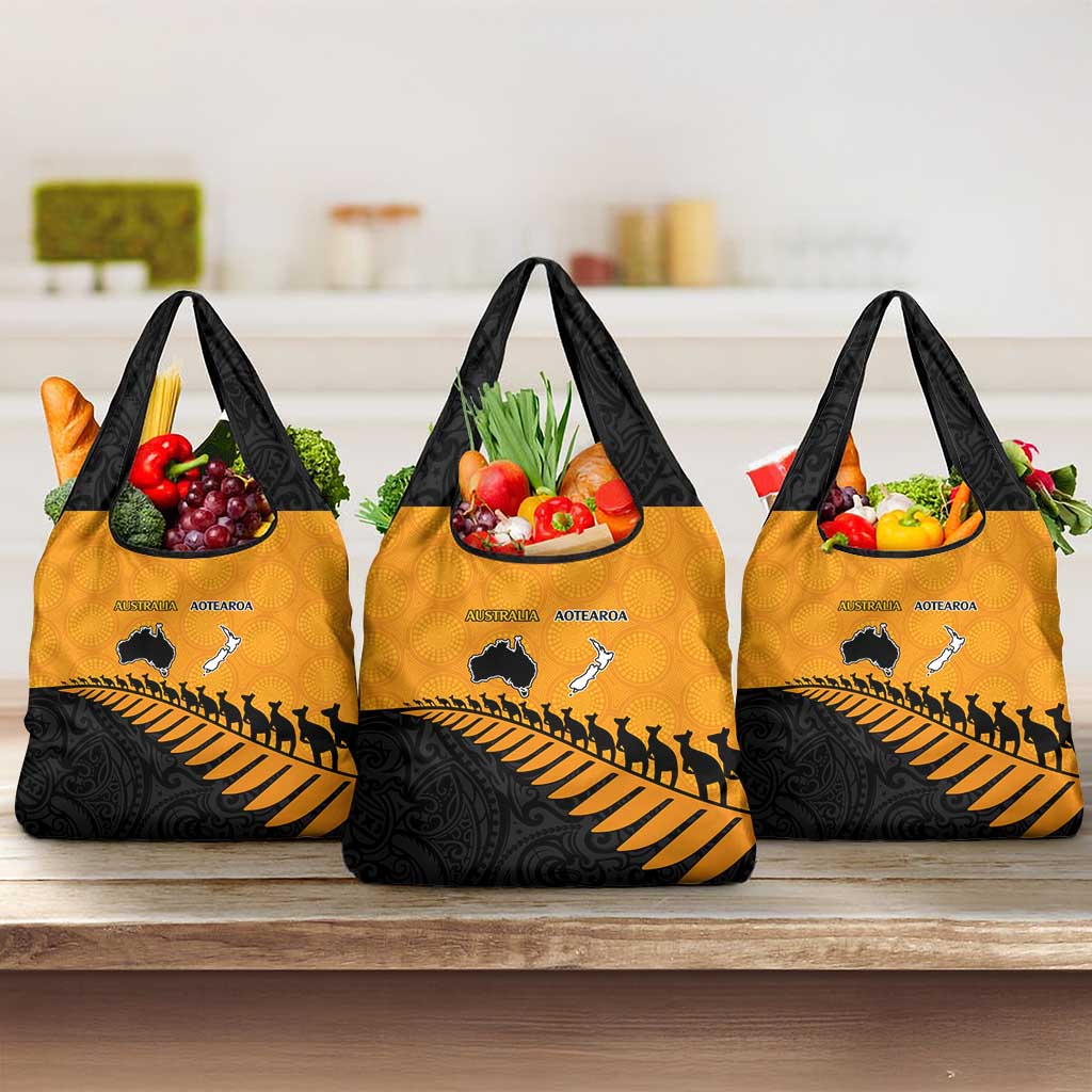 Australia New Zealand Rugby Grocery Bag Gold Aboriginal Wallabies and Maori Black Fern LT9 3-pack One Size Gold - Polynesian Pride