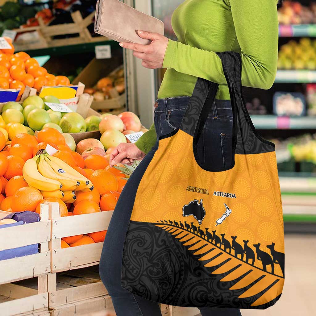 Australia New Zealand Rugby Grocery Bag Gold Aboriginal Wallabies and Maori Black Fern LT9 - Polynesian Pride