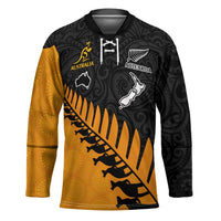 Australia New Zealand Rugby Hockey Jersey Gold Aboriginal Wallabies and Maori Black Fern LT9 Unisex Gold - Polynesian Pride