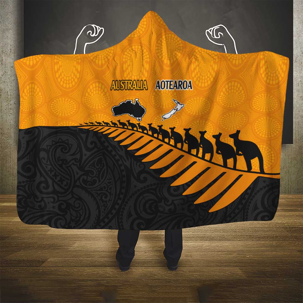 Australia New Zealand Rugby Hooded Blanket Gold Aboriginal Wallabies and Maori Black Fern LT9 - Polynesian Pride