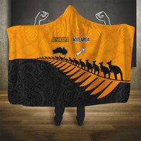 Australia New Zealand Rugby Hooded Blanket Gold Aboriginal Wallabies and Maori Black Fern LT9 - Polynesian Pride