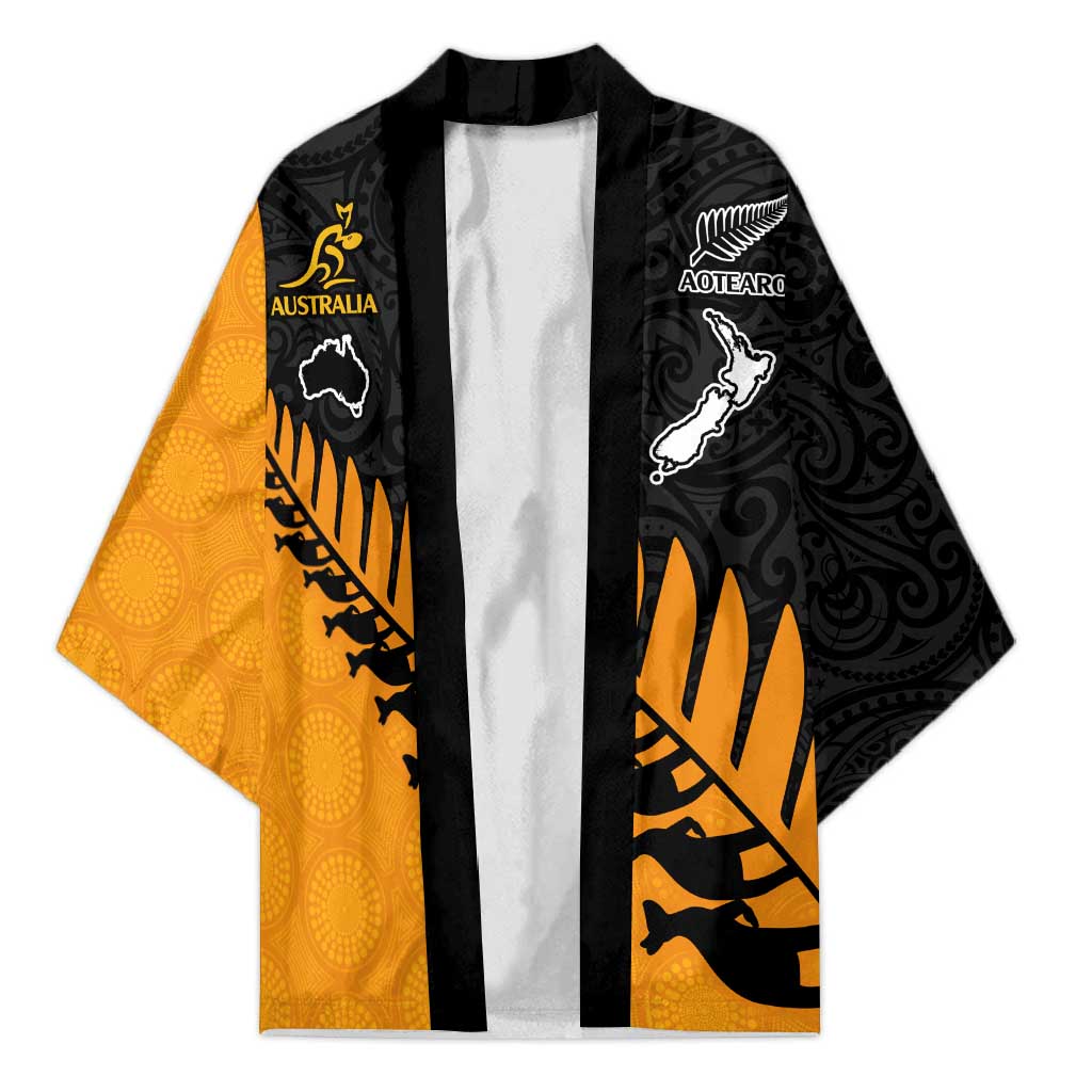 Australia New Zealand Rugby Kimono Gold Aboriginal Wallabies and Maori Black Fern LT9 Unisex Gold - Polynesian Pride