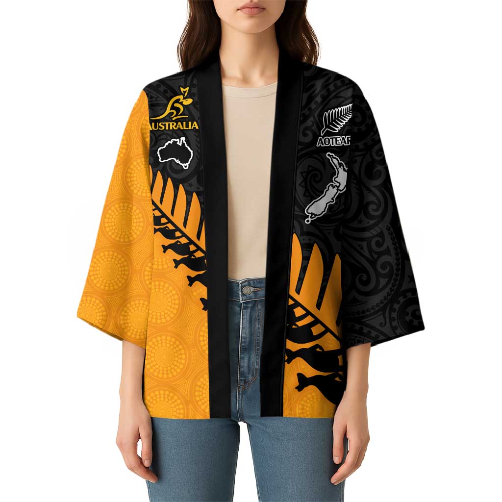 Australia New Zealand Rugby Kimono Gold Aboriginal Wallabies and Maori Black Fern LT9 - Polynesian Pride