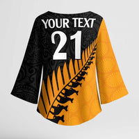 Australia New Zealand Rugby Kimono Sleeve Blouse Gold Aboriginal Wallabies and Maori Black Fern LT9 - Polynesian Pride