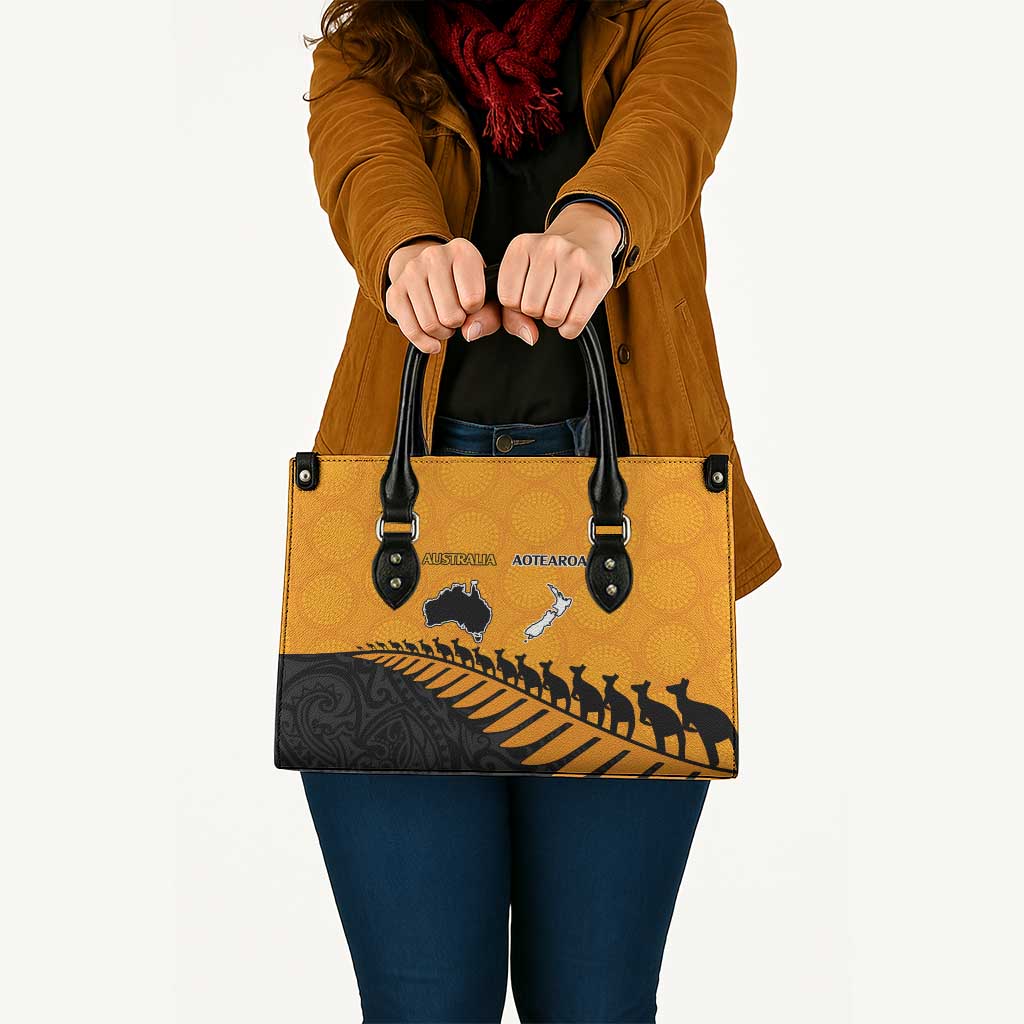 Australia New Zealand Rugby Leather Bag Gold Aboriginal Wallabies and Maori Black Fern LT9 Gold - Polynesian Pride