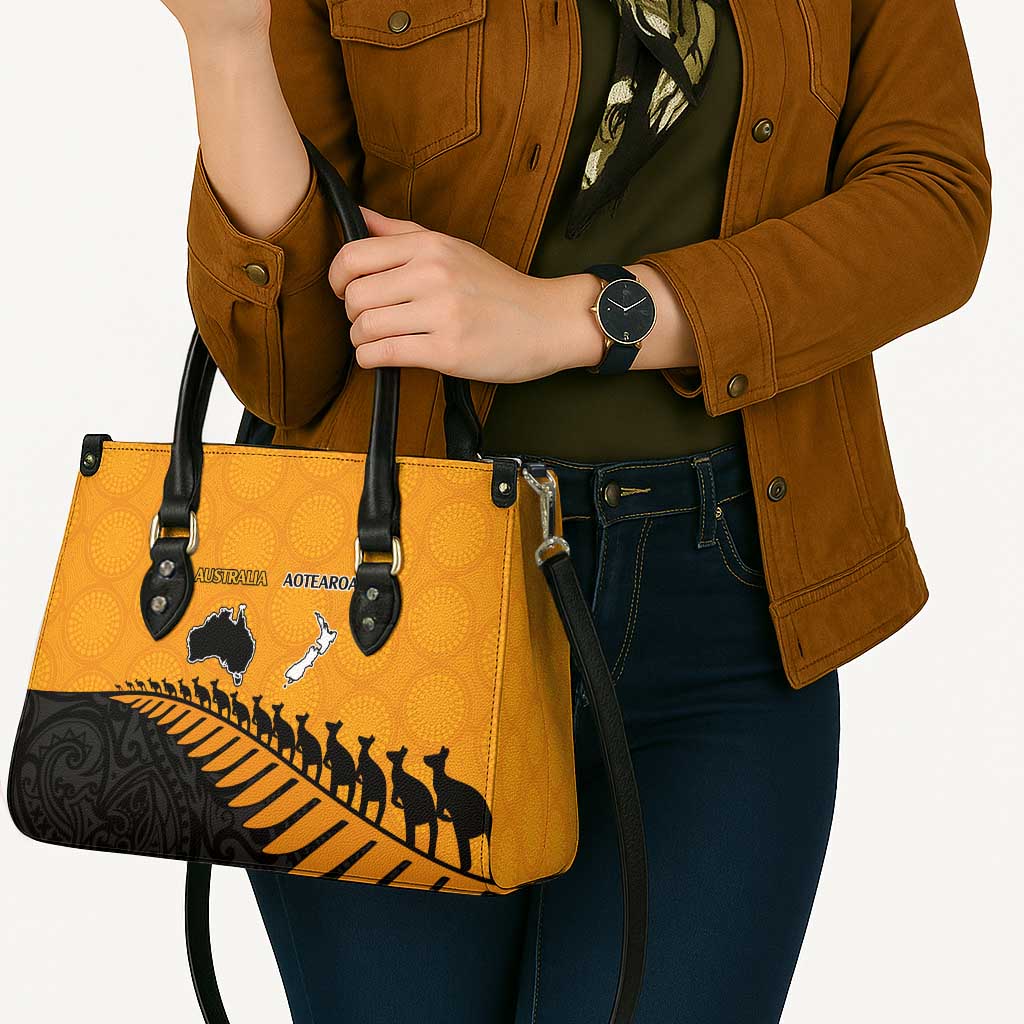 Australia New Zealand Rugby Leather Bag Gold Aboriginal Wallabies and Maori Black Fern LT9 - Polynesian Pride